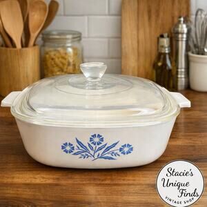 Corning Ware Blue Cornflower P -1-B Square Dish 1 Qt Glass Lid Vintage 1966